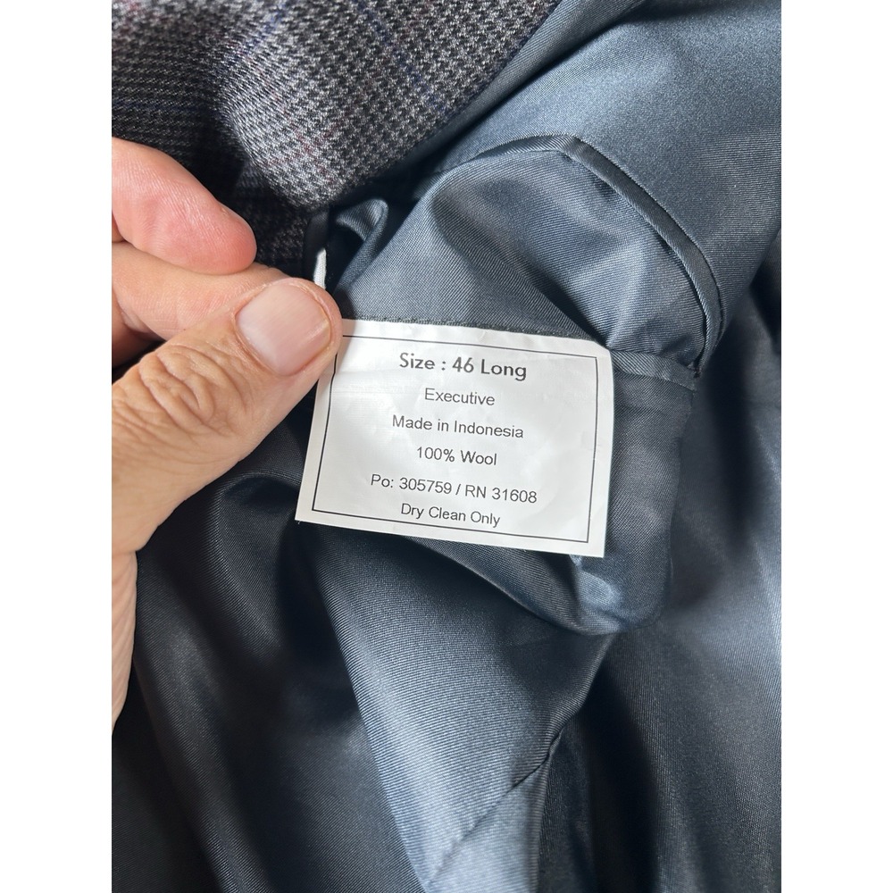 Men's Check Sport Coat Jos. A. Bank Traditional Fit Gray Wool Jacket46L - Picture 8 of 10